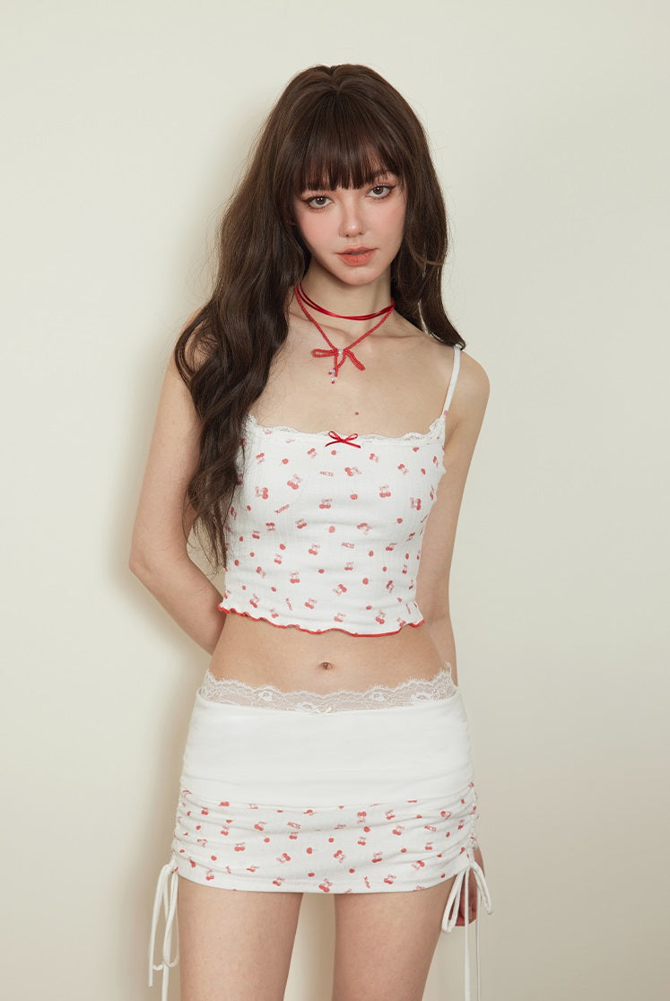 Monet Cherry Girl Series White Camisole & Pink Cardigan & Pants Three Piece Set