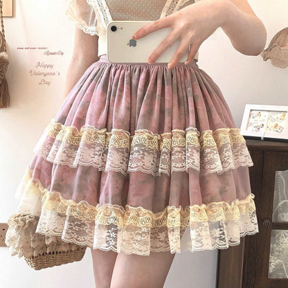 Dormir Doll Canary Veil Rose Lace Beige Green Pink Purple Ruffle Short Skirt