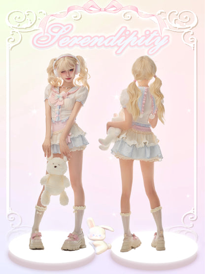 Serendipity Anime Magical Girl Cosplay Dream Maker Seifuku Shirt Top & Skirt Two Piece Set