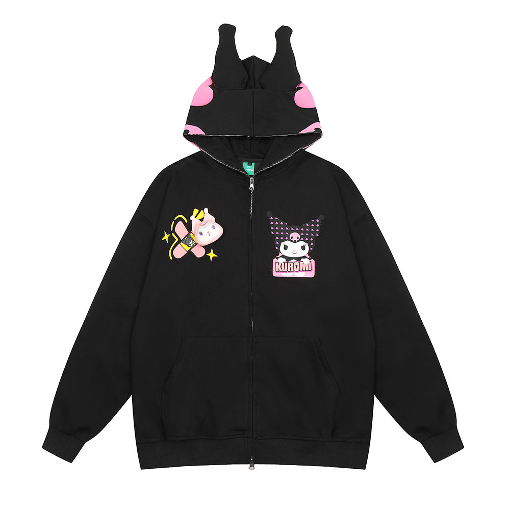 Young Eyes Purple Devil Cartoon Black Pink Alien Ears Oversize Hoodie