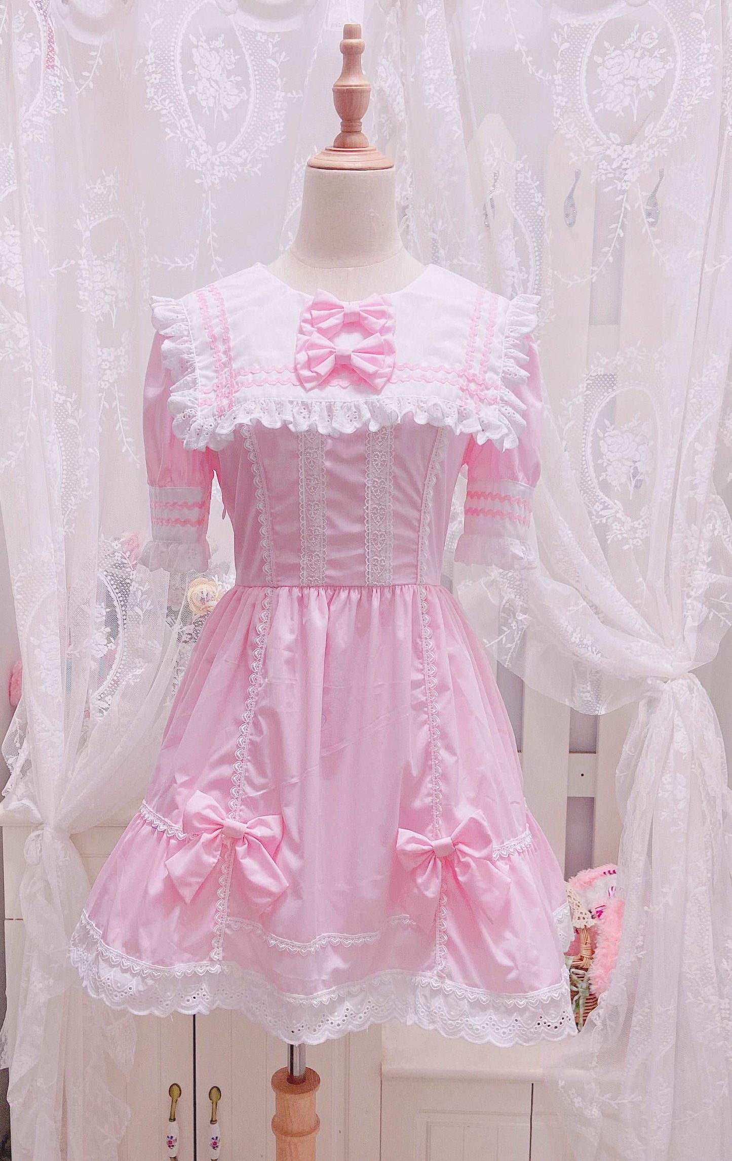 Candy Fairy Pink Bow Coquette Princess Ruffled Dress