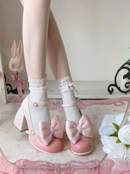 Dreamy White Tea Gradient Blush Lolita Black White Pink Blue High Heels Shoes