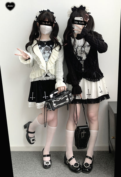 Kitten Bullet Jirai Kei Holy Cross Black White Velvet Skirt