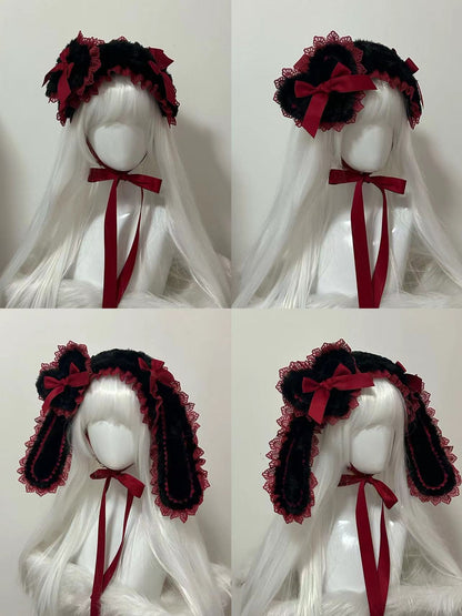 Handmade Original Lolita Heart Plush Rabbit Ears Hairband Hair Accessories