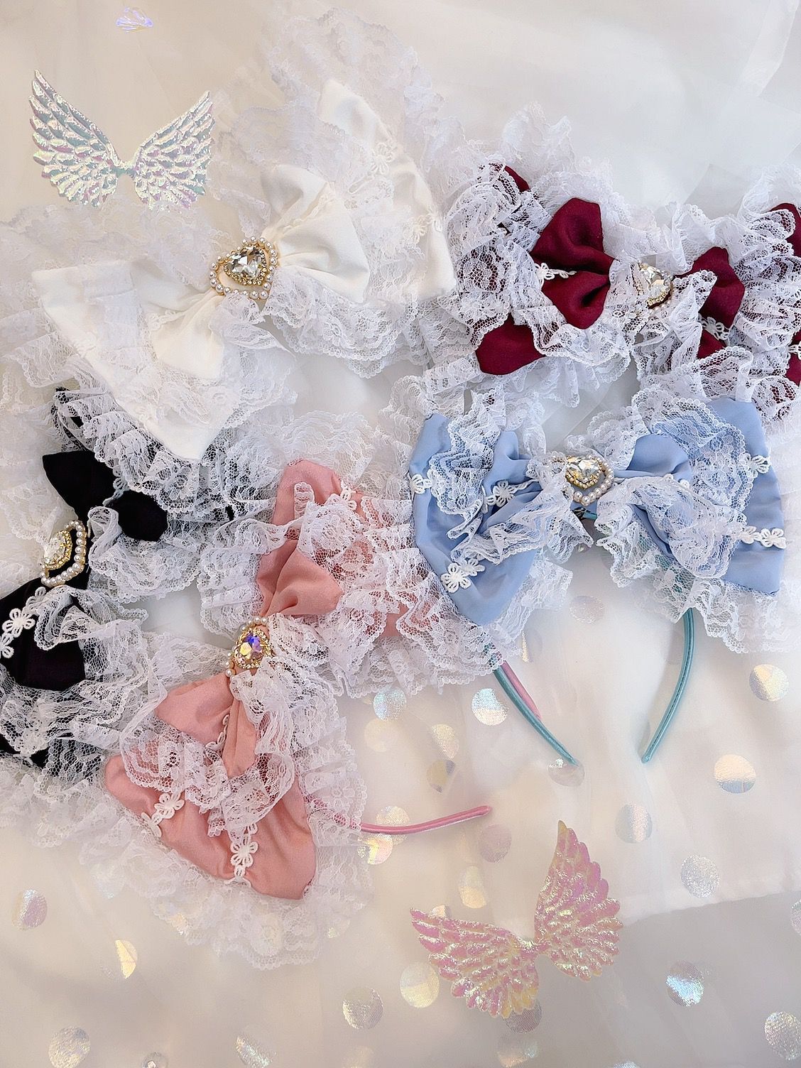 Sweetheart Princess Bow Lace Black Blue Pink Red White Headband Hairband Hair Accessories