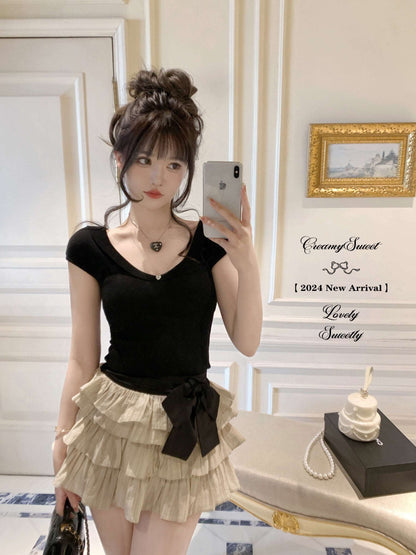 Creamy Sweet Charming Love Pink Black White Slim Fit Shirt Top