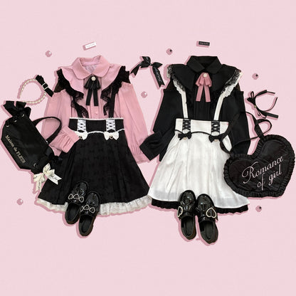 Kitten Bullet Jirai Kei Sweet Lace Ruffled Hollow Off Shoulder Pink Black White Shirt Blouse