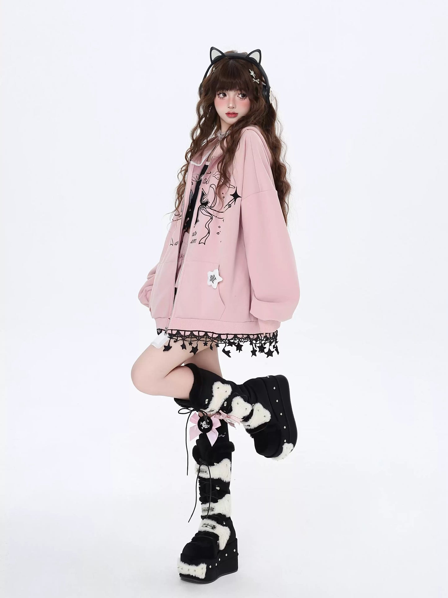 Crazy Girl Dream Lover Cross Pink Black Cream Jacket Hoodie