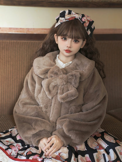 Lolita Yomi Doll Plush White Black Brown Winter Jacket Coat