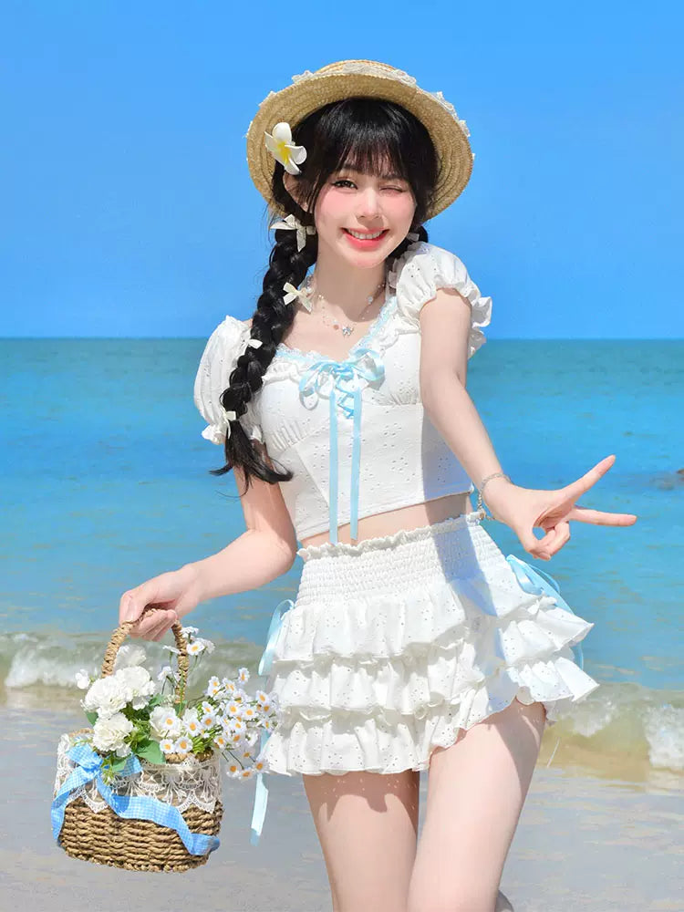 Sunny Sky White Blue Two Piece Swimsuit