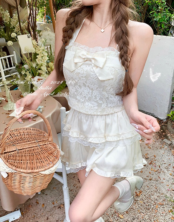 Creamy Sweet Forest Elf Cream Camisole & Skirt Two Piece Set