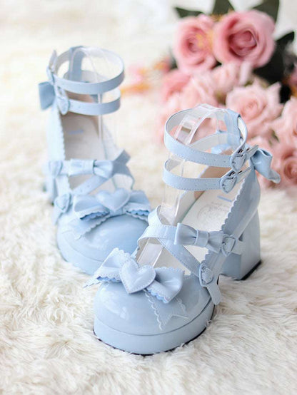 Beauty Bunny Midsummer Heart Knot Princess Blue Pink White Black Red Lolita High Heels Shoes