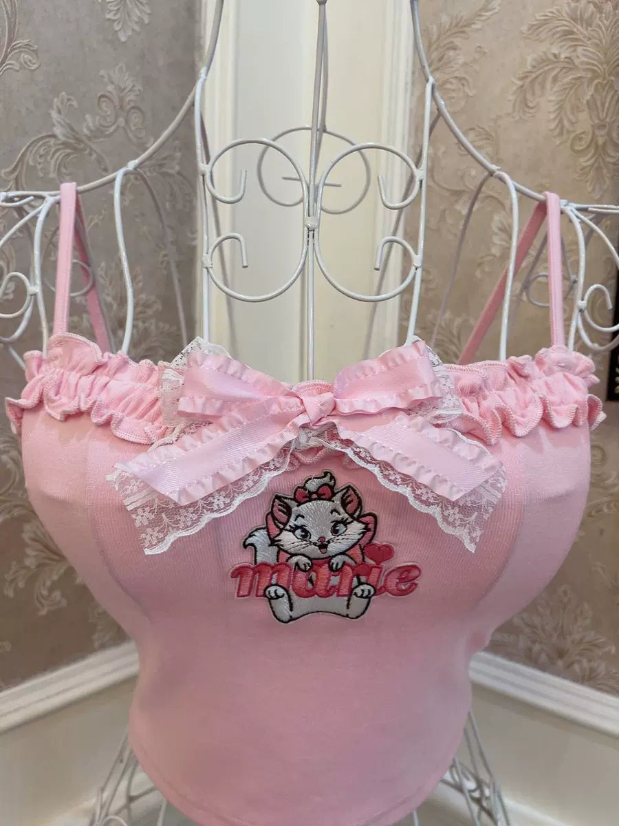 Sweetheart Princess Marie Cat Pink Lace Camisole Top