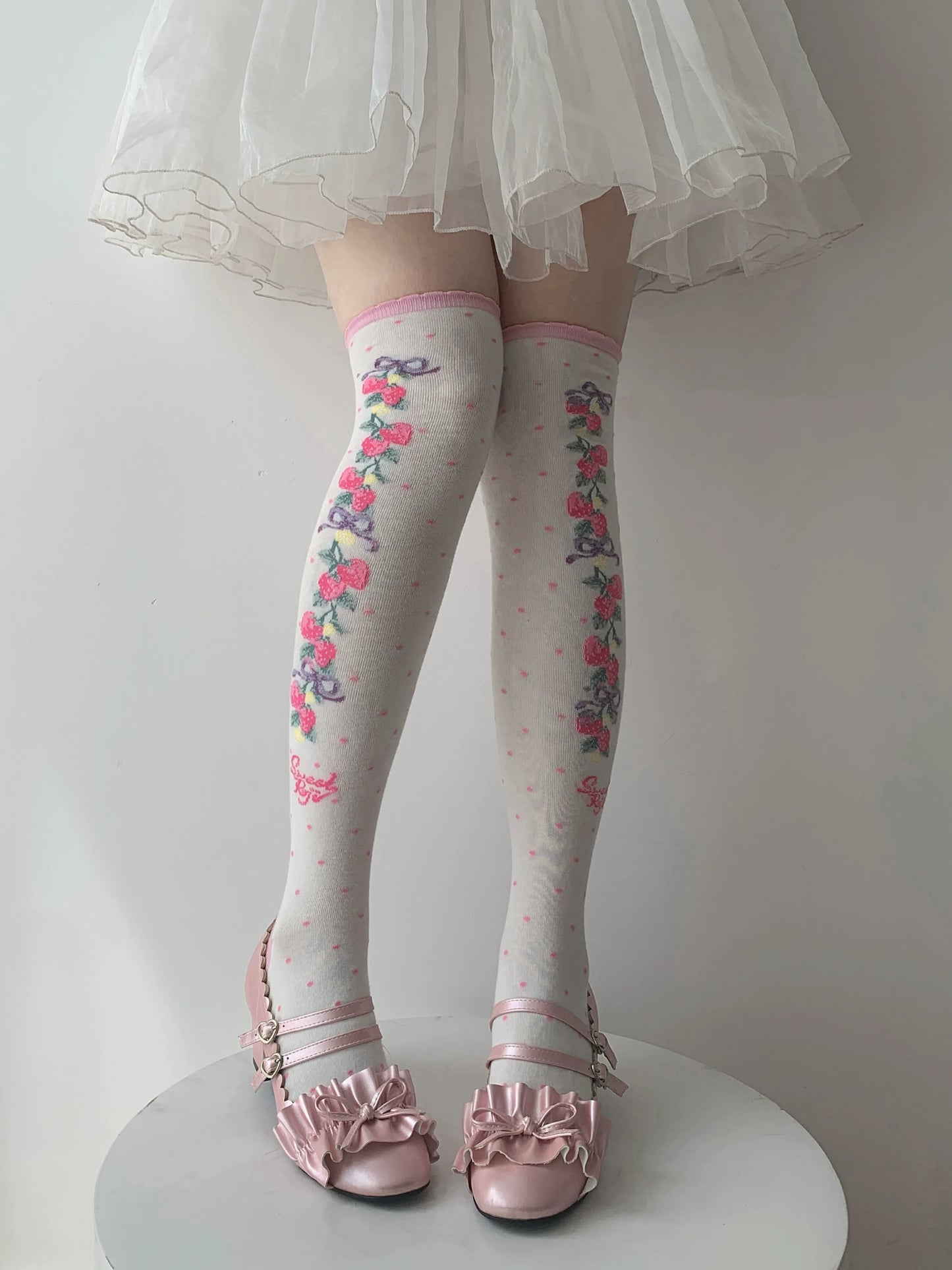 Strawberry String Pink Red Black White Lolita Socks