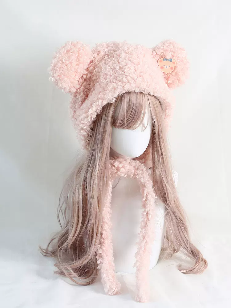 Sweet Teddy Bear Ears White Pink Black Yellow Plush Lolita Handmade Hats