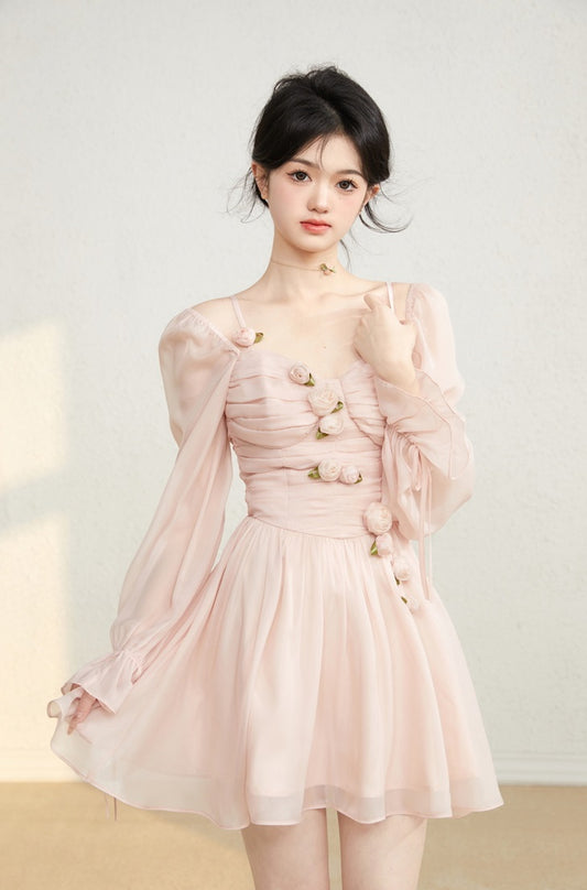Acacia Sweet Rose Pink & White Cream Chiffon Dress