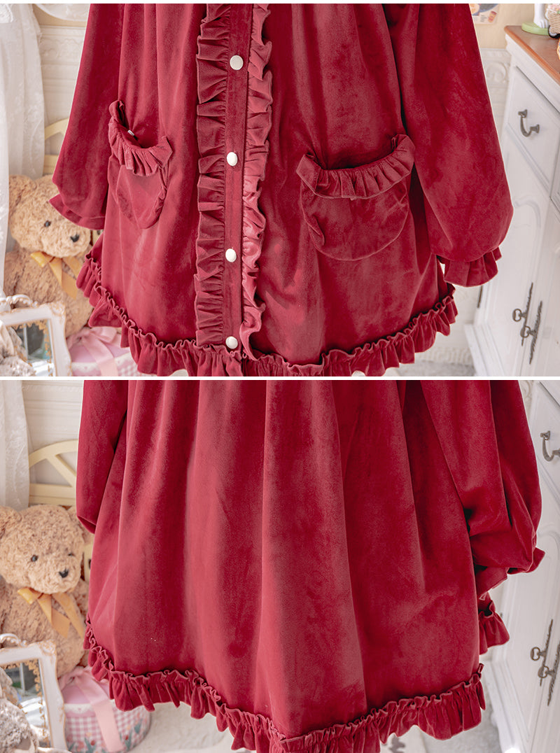 Winter Autumn Soft Cute Sweet Lace White & Scarlet Red Coat