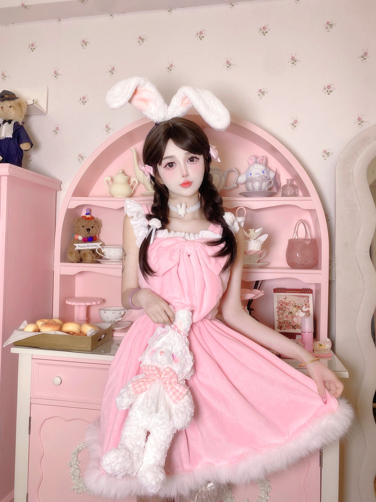 Candy Fairy Cosplay Cute Plush Velvet Fur Pink Princess Dress