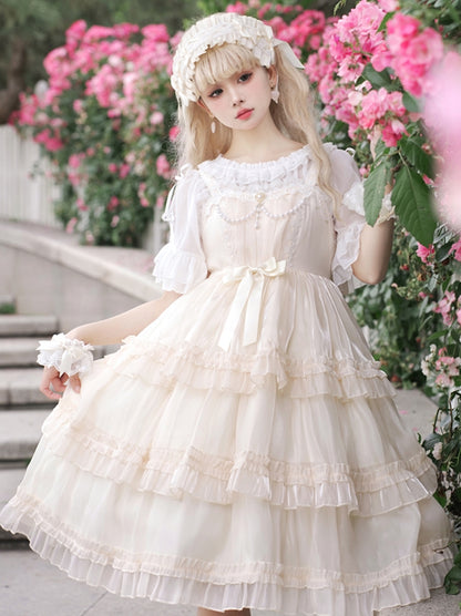 Love Song of the Star Lace Bow Ribbon Ruffled Layered Princess Dress