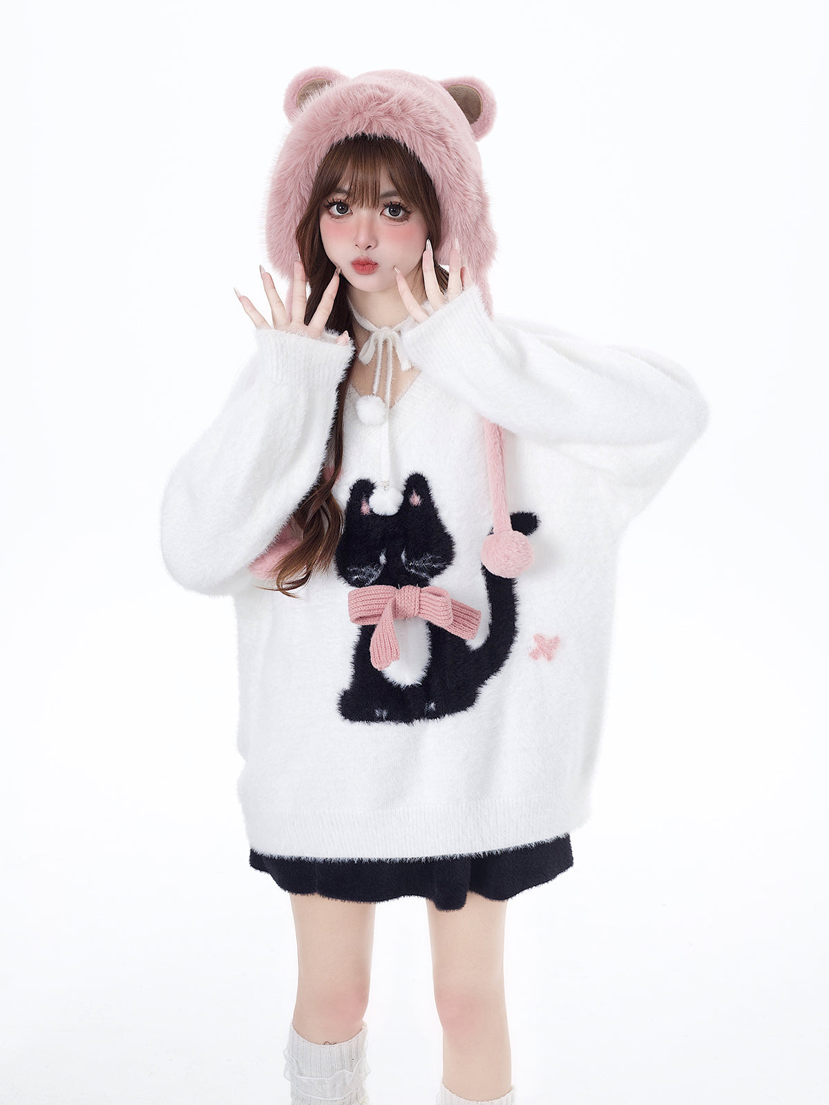 Crazy Girl Lazy Kitten Fuzzy White Red Sweater Top