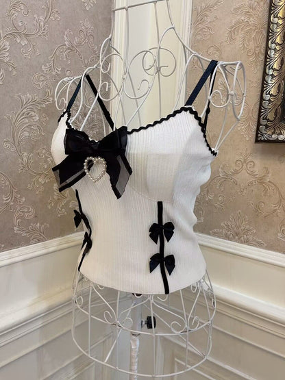 Sweetheart Princess Devil Black White Bow Camisole Top