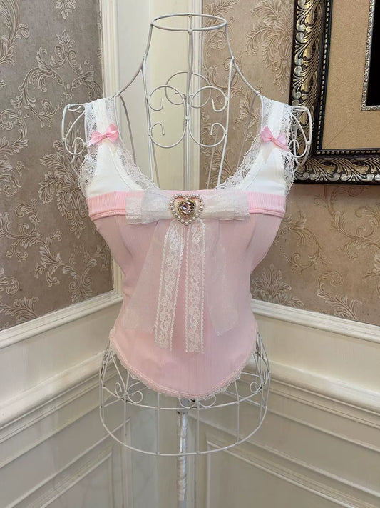Sweetheart Princess Super Fairy Pink White Camisole Top