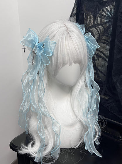 Idol Crystal Blue White Black Cross Lolita Ribbon Hair Clips Hair Accessories