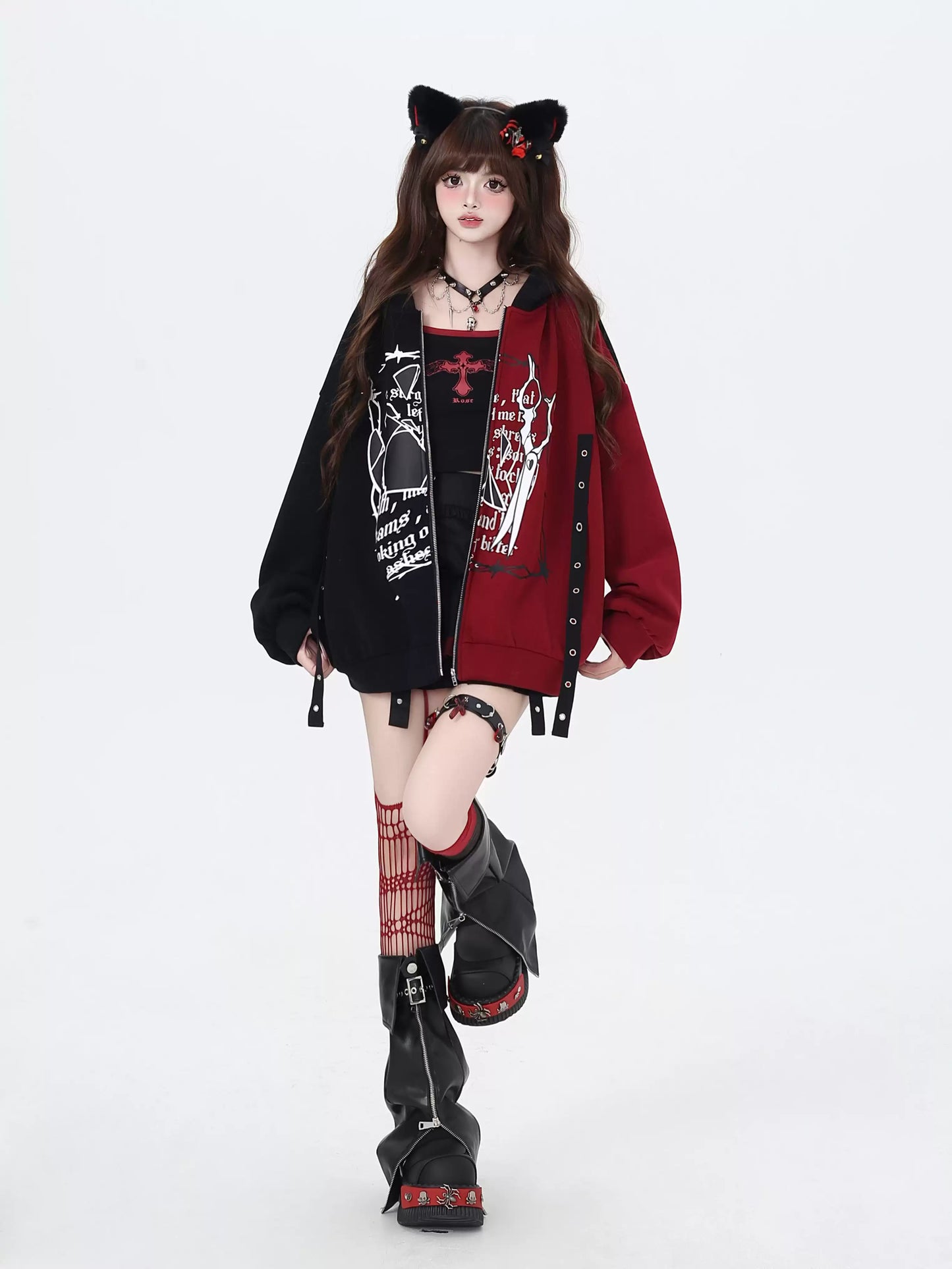 Crazy Girl Scissors Heart Pink Black Red Jacket Hoodie