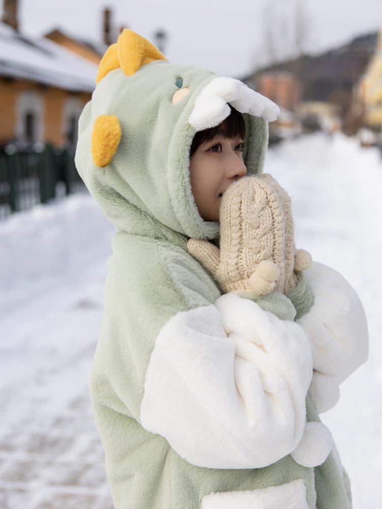 Cute Animal Rabbit Bunny Bear Husky Dog Gray Cat Dinosaur Hooded Plush Jacket