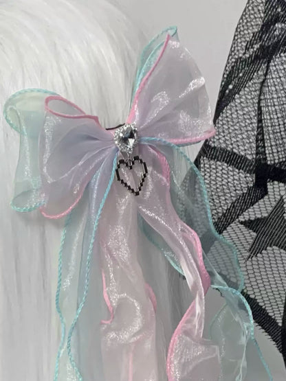 Idol Crystal Blue White Black Cross Lolita Ribbon Hair Clips Hair Accessories