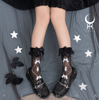 Dream Witch Gummy Bear and Toffee Rabbit Lolita Black White Lace Socks