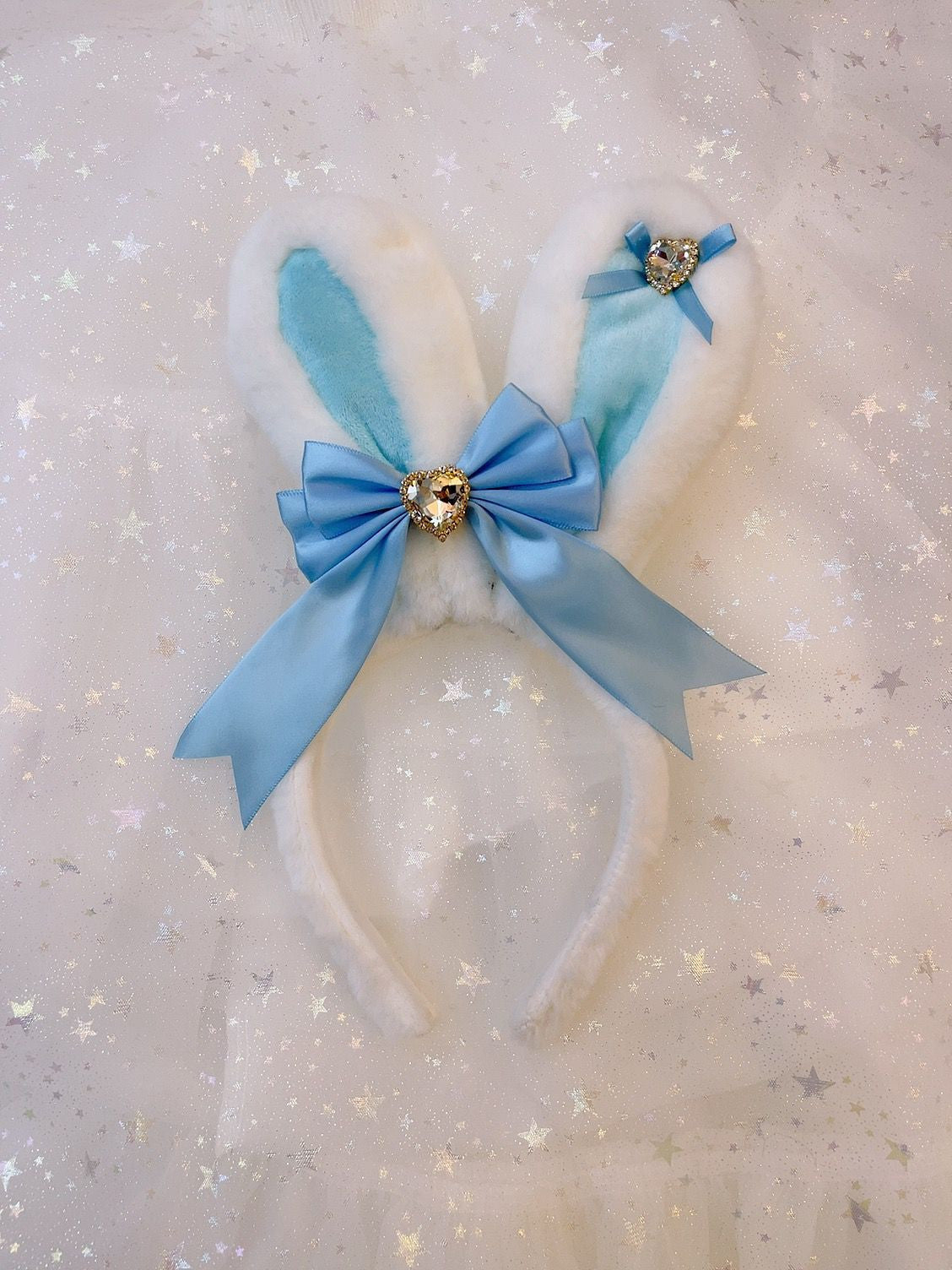 Sweetheart Princess Plush Rabbit Ears Diamond Heart Winter Hairband Headband