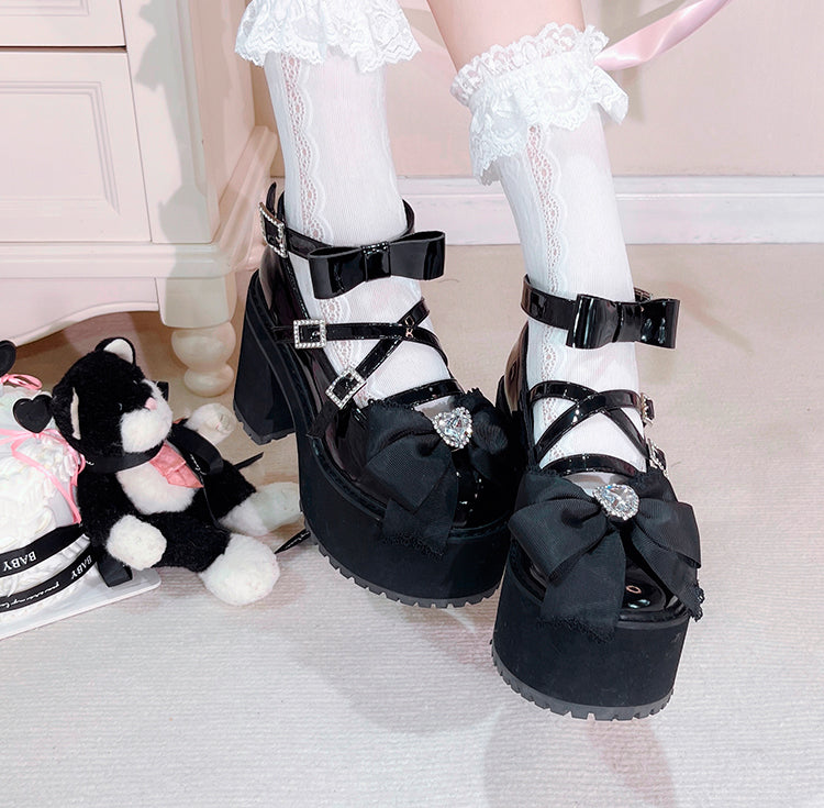 Transfer Student Jirai Kei Virtual Lover Black White Pink Blue High Heels Shoes