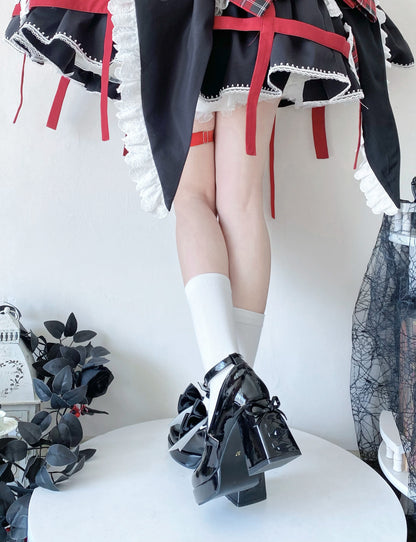 Love Letter Heart Track Lolita Black White Pink Blue Bow High Heels Shoes