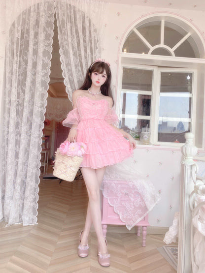 Candy Fairy Sweet Princess Pink Ruffled Layered Cake Short Dress