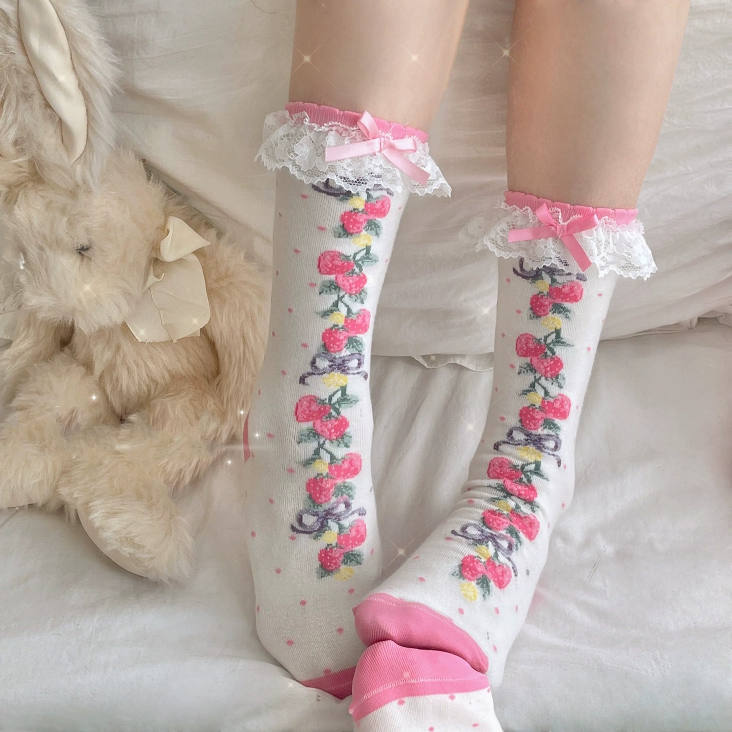 Strawberry String Pink Red Black White Lolita Socks