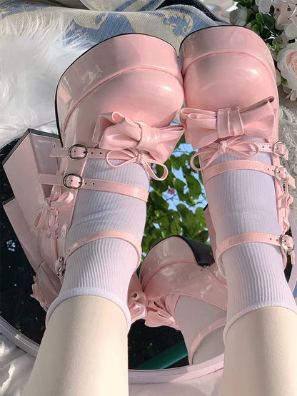 Meow Meow Heart Summer Sweetheart Lolita Blue Pink White Black High Heels Shoes