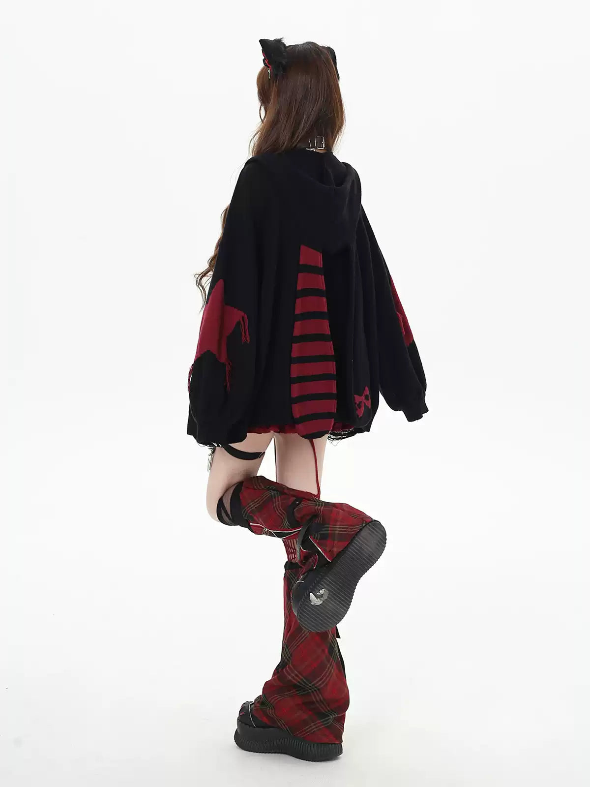 Crazy Girl Yabi Star Red Black Rabbit Ears Jacket Hoodie