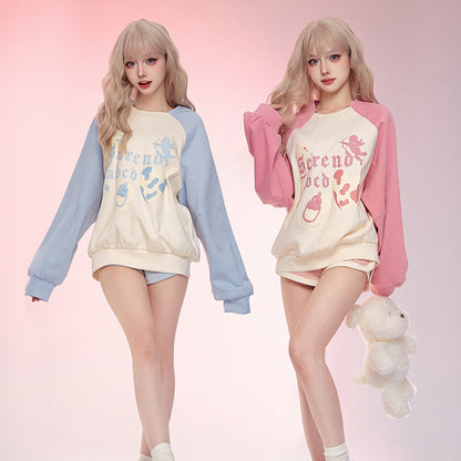 Serendipity Autumn Cupid Raglan Sleeve Pink Blue Sweatshirt Top