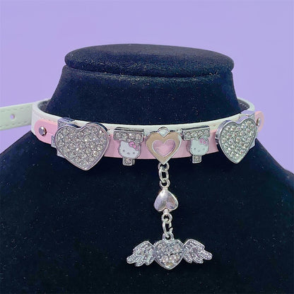 Diamond Heart Kitty Wings Guitar Y2K Hot Girl Choker Necklaces