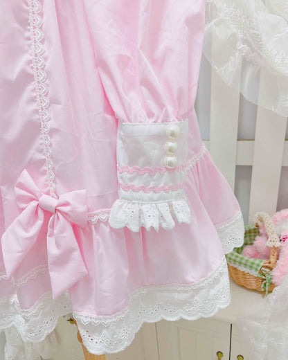 Candy Fairy Pink Bow Coquette Princess Ruffled Dress