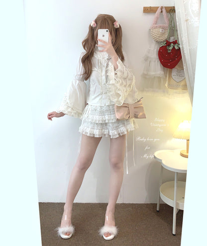 Dormir Doll Maiden Lace Long Sleeve Cream White Black Shirt Blouse Top