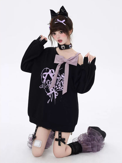 Crazy Girl Falling Rose 2.0 Bow Purple Black Sweater