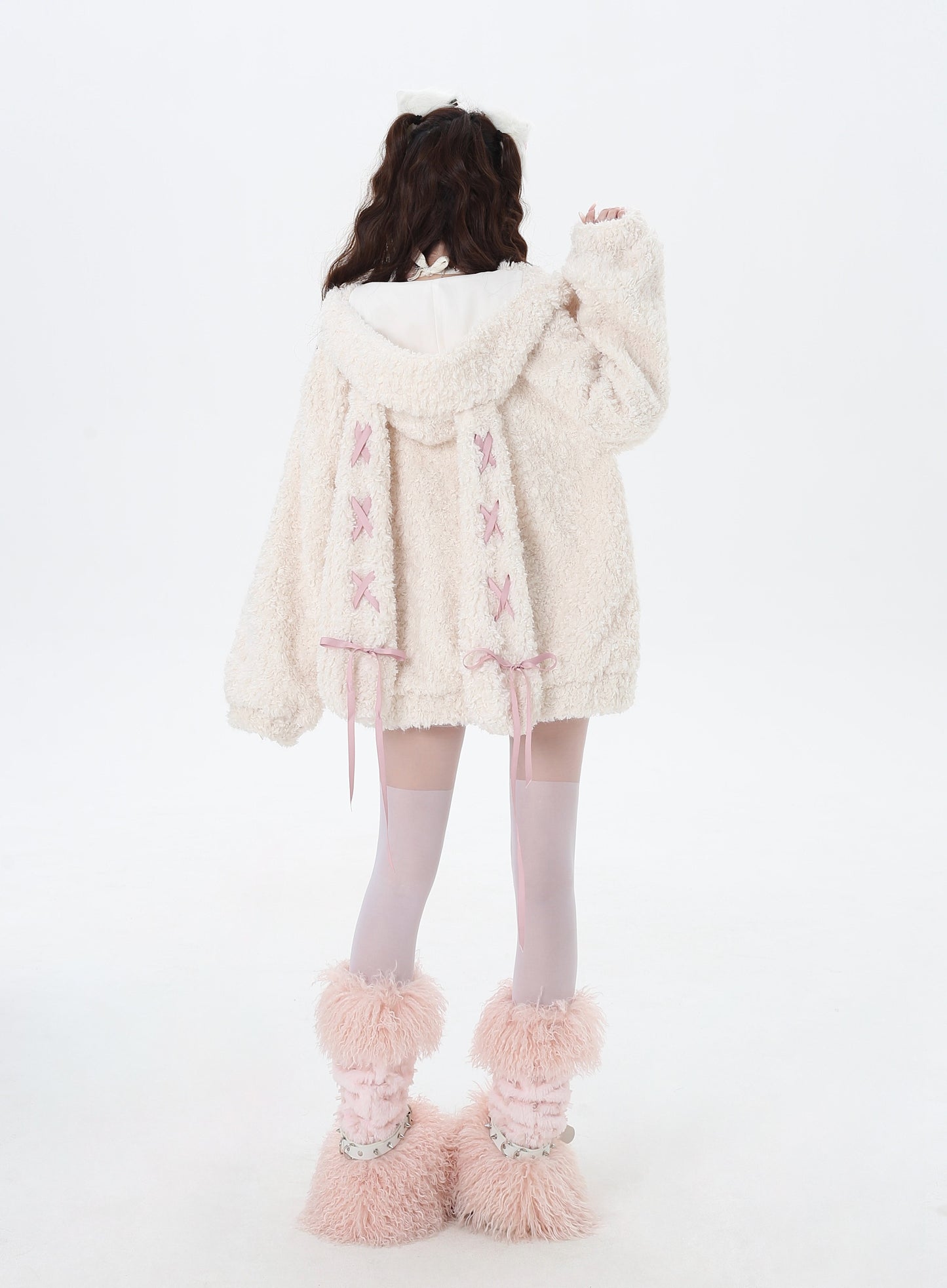 Crazy Girl Patchwork Bunny Pink White Rabbit Ears Jacket Hoodie