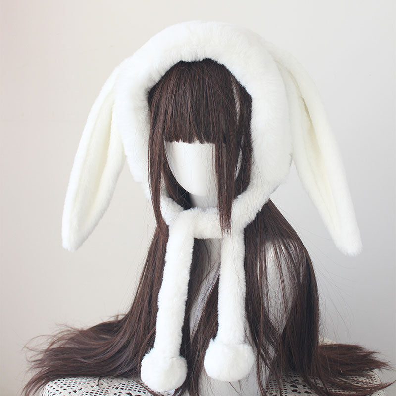 Handmade Lolita Plush Fur White Rabbit Ears Winter Hats