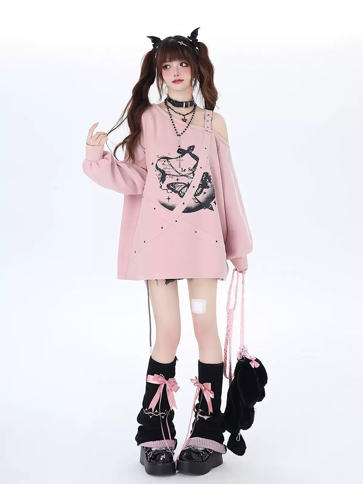 Crazy Girl Butterfly Effect Strap Pink Black Sweatshirt