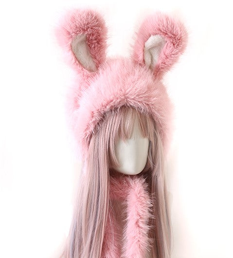 Winter Lolita Colorful Rabbit Ears Cute Handmade Fur Hats