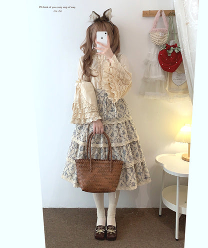 Dormir Doll Maiden Lace Long Sleeve Cream White Black Shirt Blouse Top