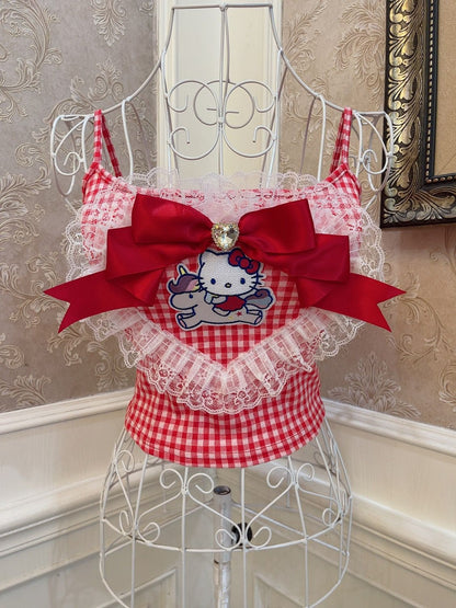 Sweetheart Princess Kitty Melody Little Stars Cat Plaid Red Pink Blue Camisole Top