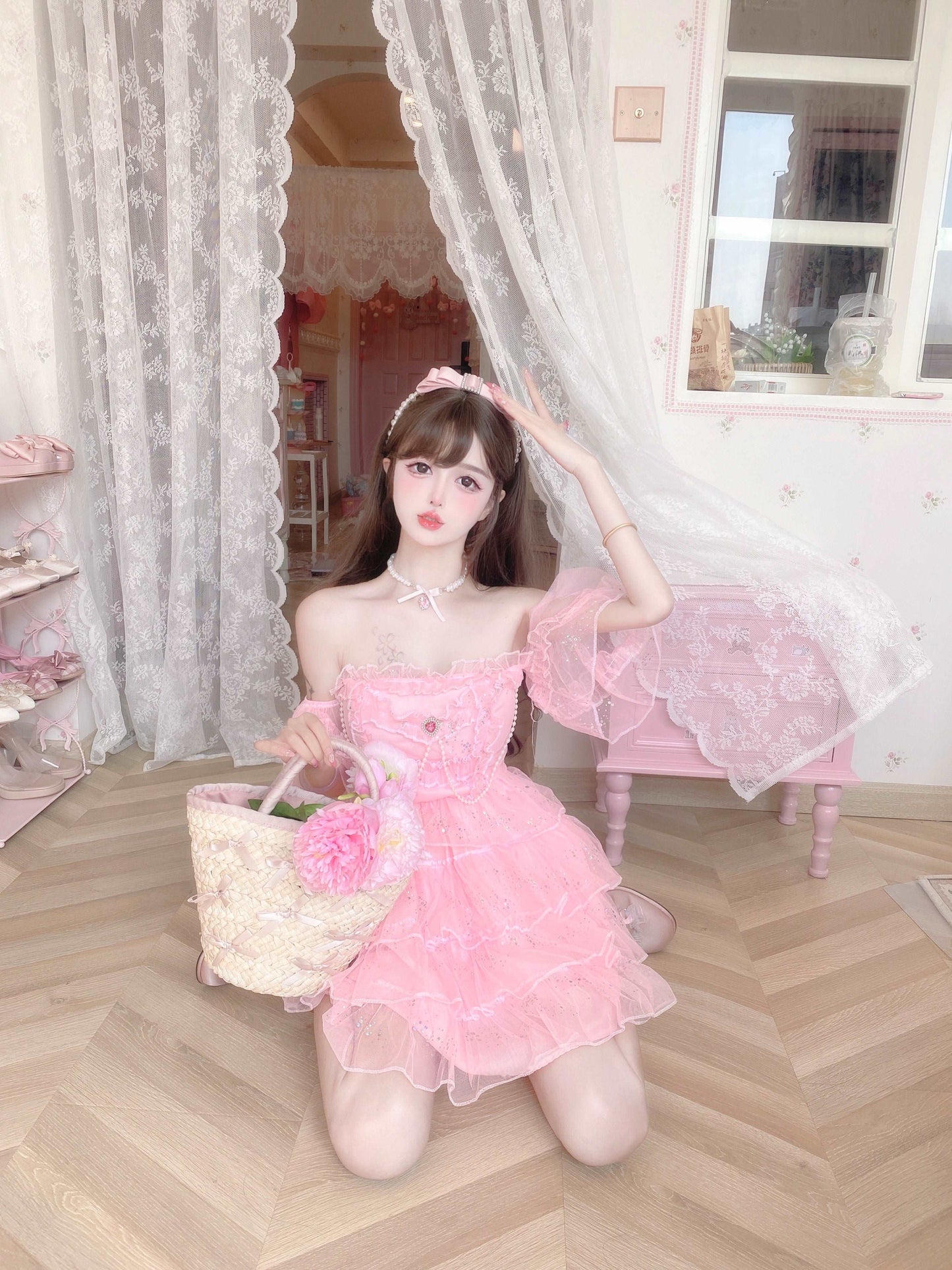 Candy Fairy Sweet Princess Pink Ruffled Layered Cake Short Dress